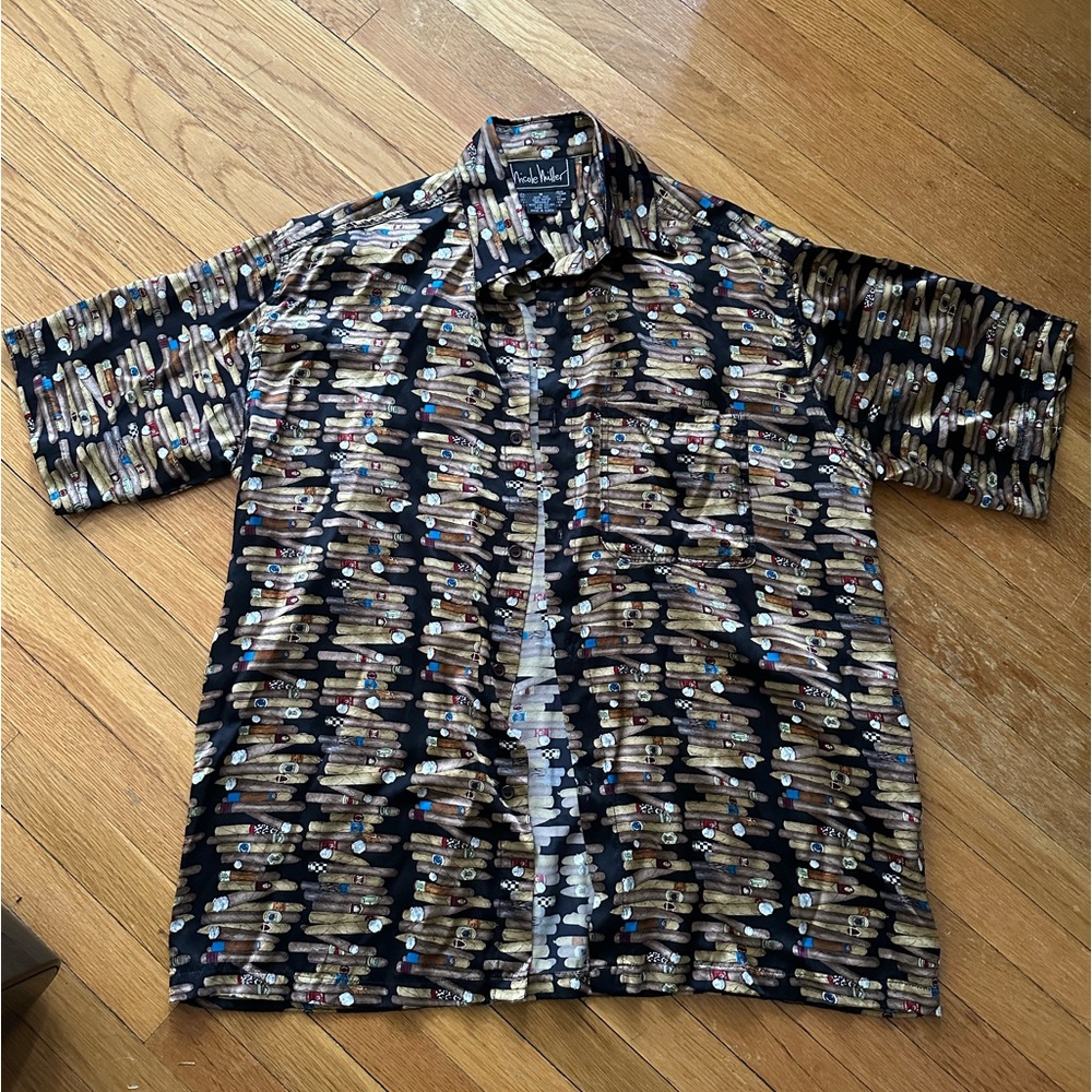 Vintage Nicole Miller 100% silk printed button down